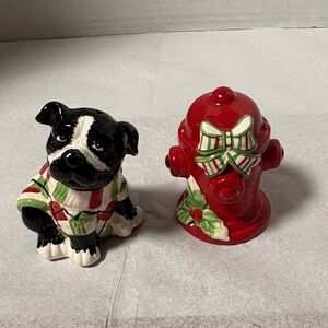 Dog and Fire Hydrant Salt and Pepper Shakers